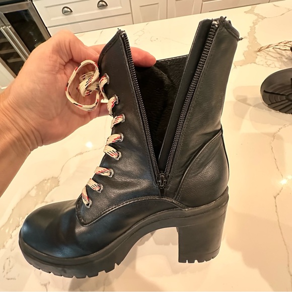 Rouge Helium Womens Regal Platform Lace Up Combat Boots Size 8 Black Side Zip - Picture 14 of 16